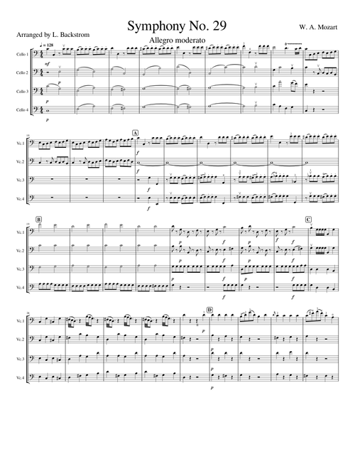 MOZART Symphony No. 29 for Cello Ensemble