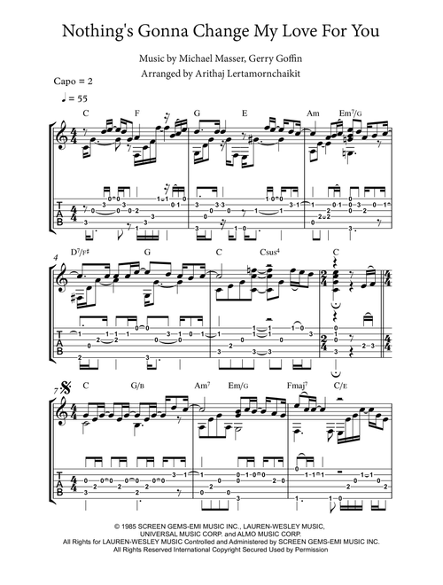 Nothing's Gonna Change My Love For You (Arr. Arithaj Lertamornchaikit) - Glenn Medeiros (Guitar Tab)