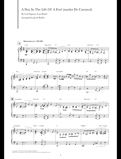 A Day In The Life Of A Fool (manha De Carnaval) (Arr. Jacob Koller) - Carl Sigman, Luiz Bonfa (Piano Solo)