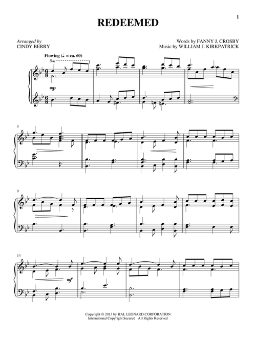 Redeemed (Arr. Cindy Berry) (Piano Solo)