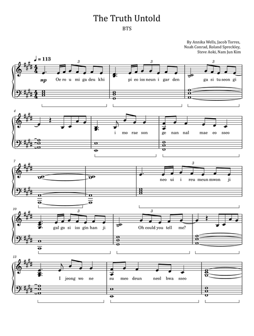 The Truth Untold (Arr. poon) - Noah Conrad, Nam Jun Kim, Steve Aoki (Easy Piano)