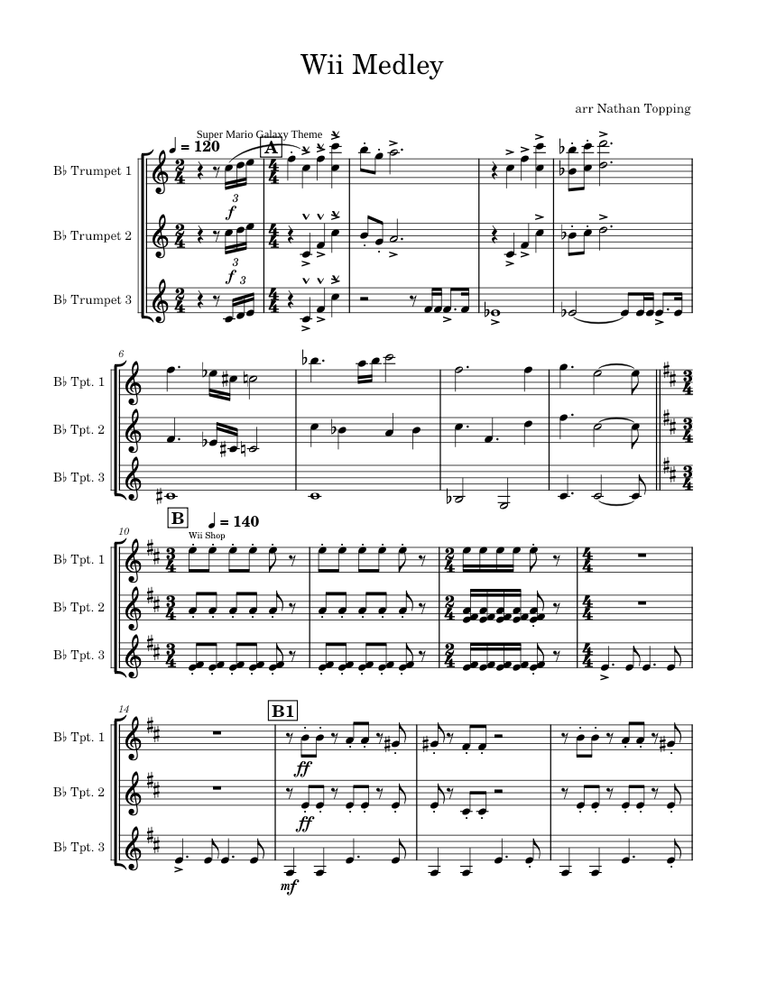 Wii Medley Sheet music for Trumpet in bflat (Brass Trio)