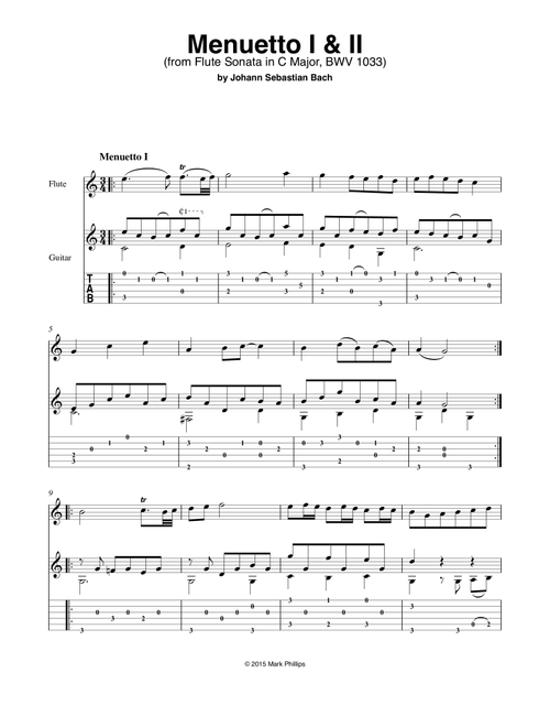 "Menuetto I & II" from Flute Sonata in C Major, BWV 1033 (Arr. Mark Phillips) - Johann Sebastian Bach (Instrumental Duet)