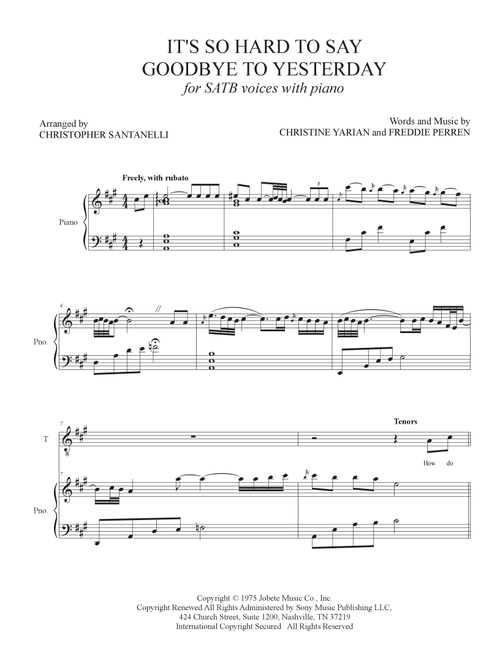 It's So Hard To Say Goodbye To Yesterday (Arr. Christopher Santanelli) - Boyz Ii Men (Choral, SATB)