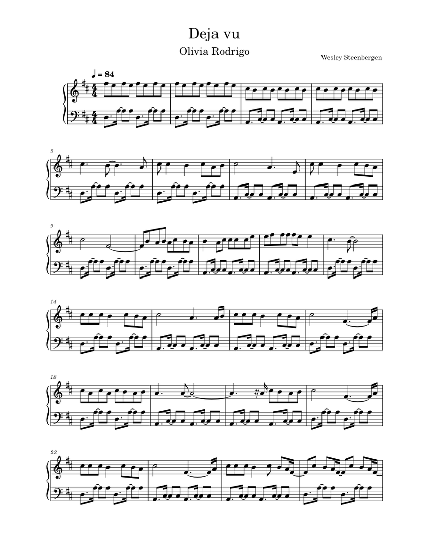 Deja Vu Olivia Rodrigo Sheet Music For Piano Solo Musescore