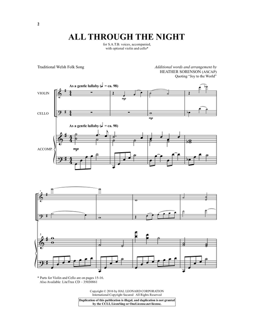 All Through The Night (Arr. Heather Sorenson) - Traditional (Choral, SATB)