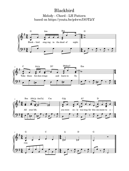 Blackbird - Melody - Chord LH Patterns