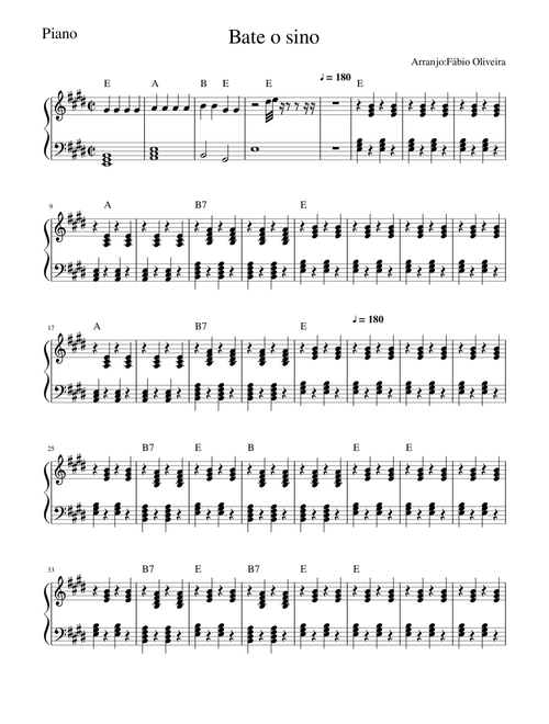 Bate o Sino Mi maior --Bate o Sino-Piano