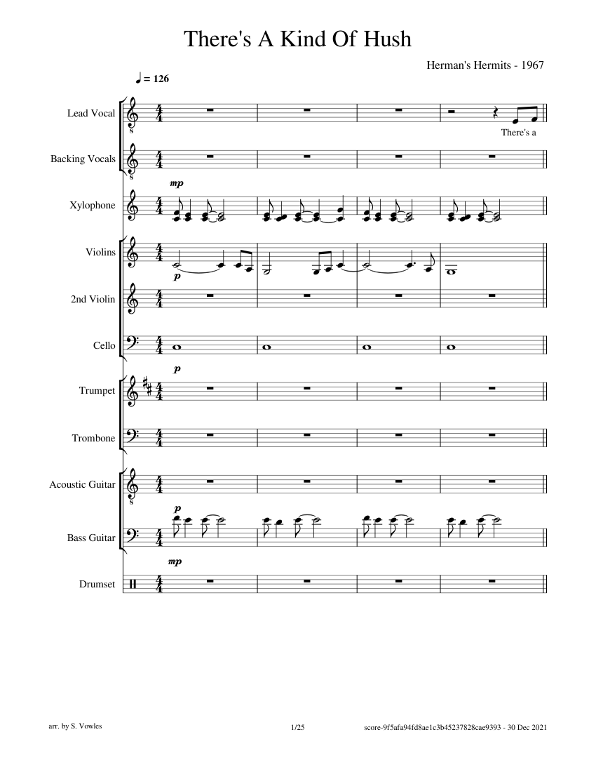 There's A Kind Of Hush (Herman's Hermits) Sheet Music with