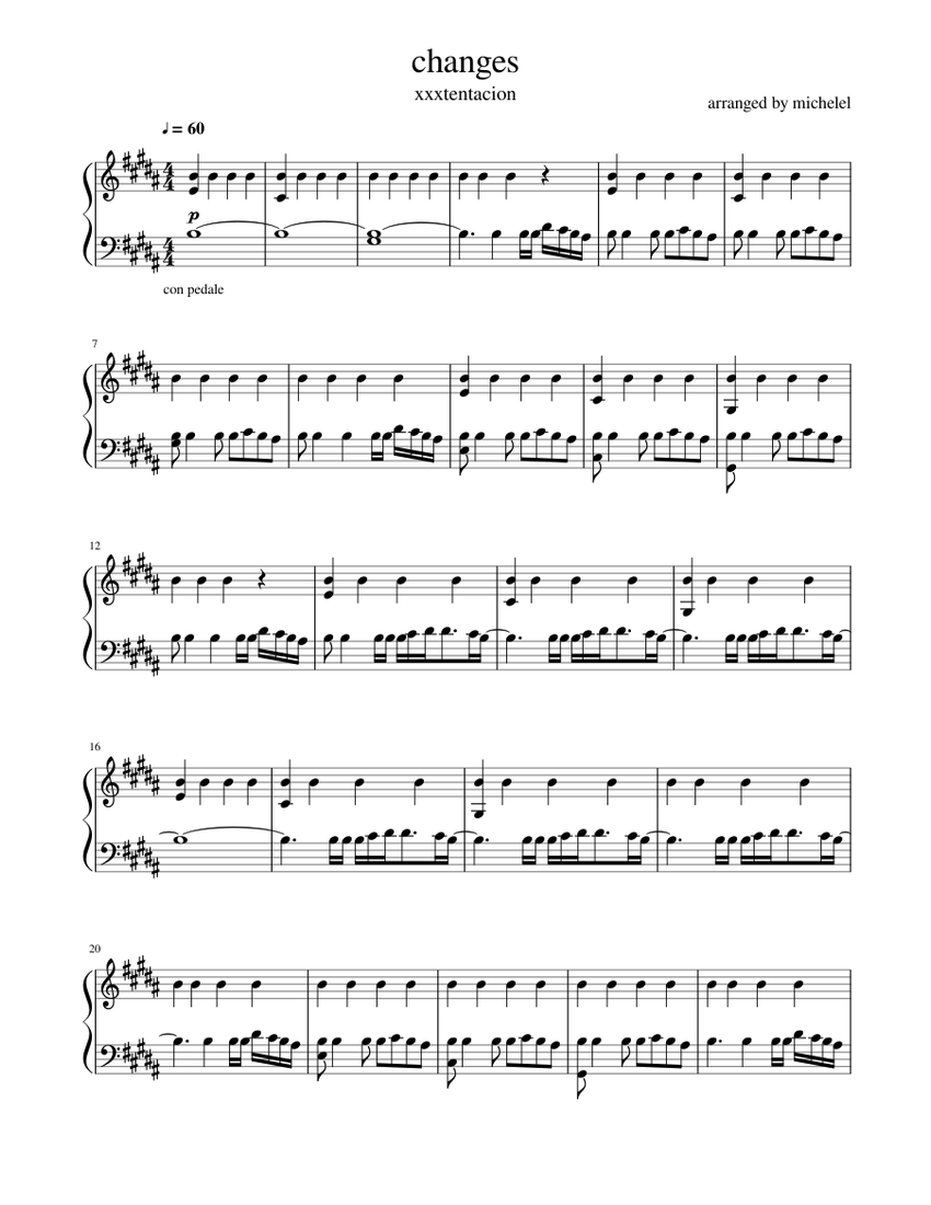Changes Song Notes changes - xxxtentacion Sheet Music for Piano (Solo) Easy | MuseScore.com