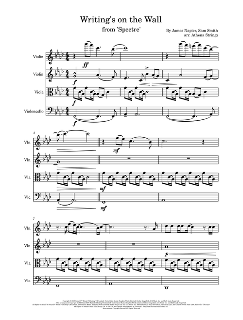 Writing's On The Wall (Arr. Athena Strings) - Sam Smith (String Quartet)