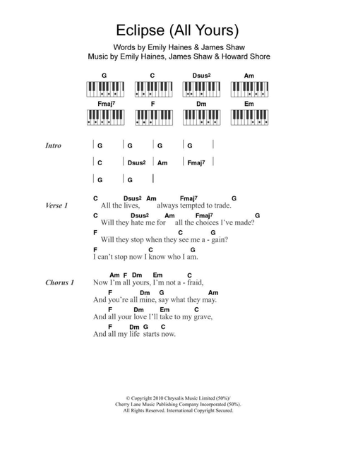 Eclipse (All Yours) - Metric (Piano Chords-Lyrics)