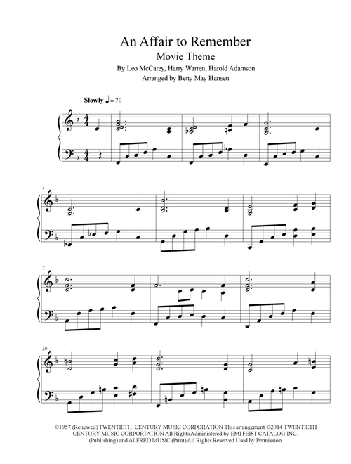 An Affair To Remember (our Love Affair) (Arr. Betty May Hansen) - Harry Warren (Piano Solo)