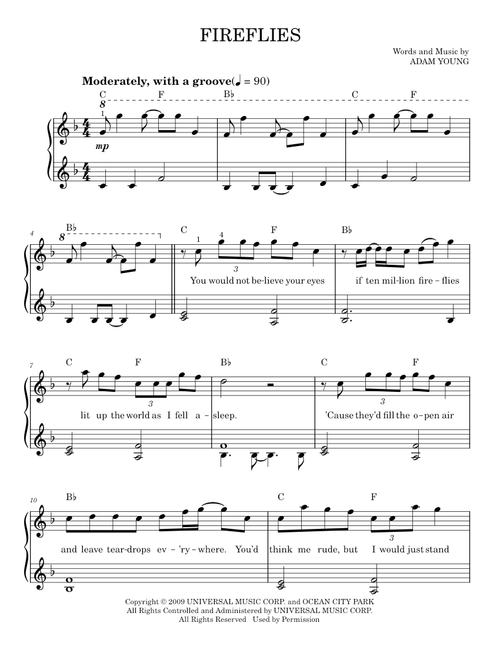 Fireflies - Owl City (Easy Piano)