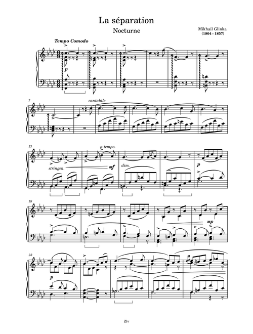 La séparation – Mikhail Glinka (Arr. Zellev) (Piano Solo)