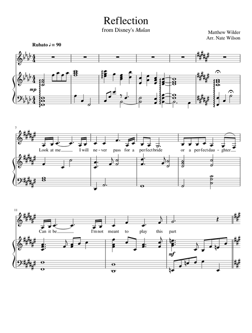 Reflection (from Mulan, for piano)