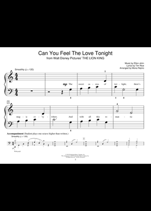 Can You Feel the Love Tonight - The Lion King Sheet Music for Piano ...