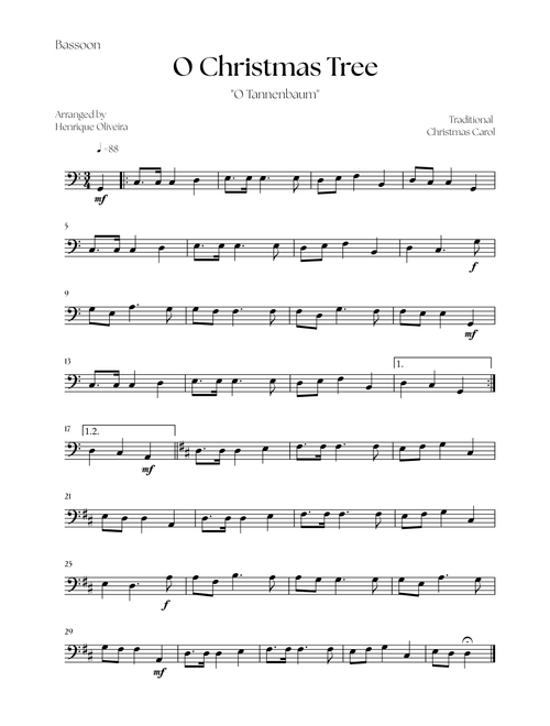 O Christmas Tree "O Tannenbaum" (Bassoon Solo) - Christmas Carol (Arr. Henrique Oliveira) - Traditional Christmas Carol (Bassoon Solo)