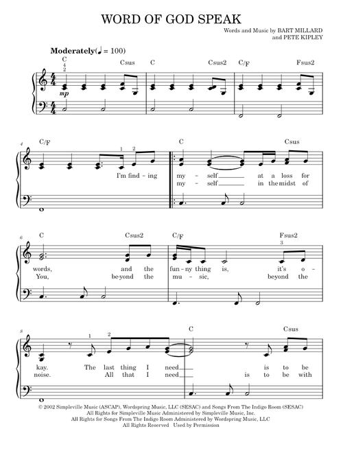 Word Of God Speak - MercyMe (Easy Piano)