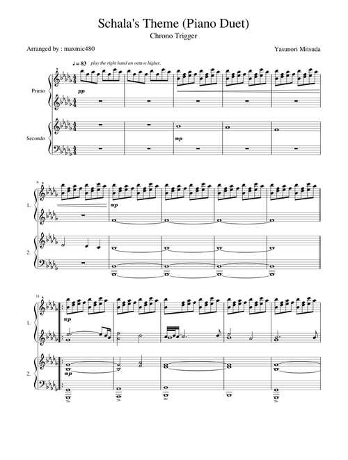Schala's Theme (4 Hands Piano Duet) - Chrono Trigger