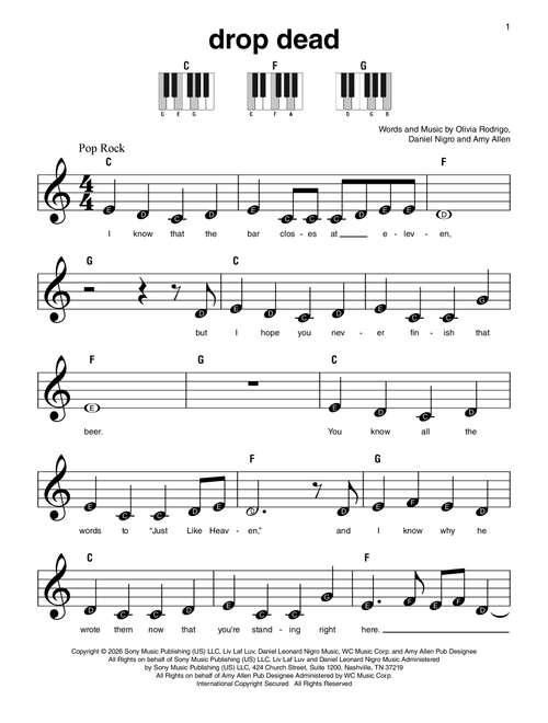 drop dead - Olivia Rodrigo (Super Easy Piano)