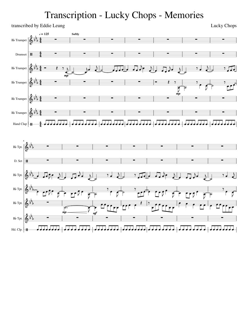 Transcription_-_Lucky_Chops_-_Memories Sheet Music For Trumpet In B ...