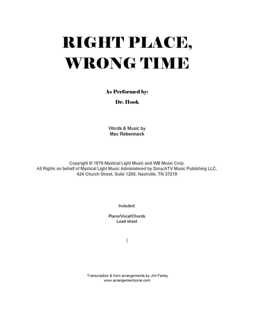 Right Place, Wrong Time (Arr. jfarley@arrangementsone.com) - Dr. John (Piano-Vocal-Guitar (Piano Accompaniment))