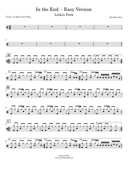 In the end – Linkin Park / Drum Sheet Music / easy