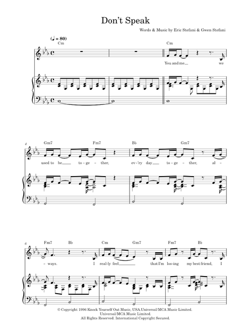 Don't Speak - No Doubt (Piano-Vocal-Guitar (Piano Accompaniment))