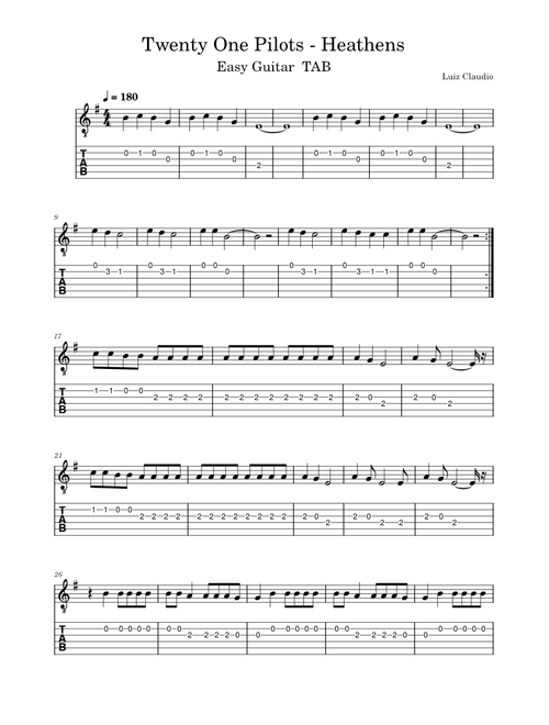 Twenty One Pilots - Heathens in Guitar TAB
