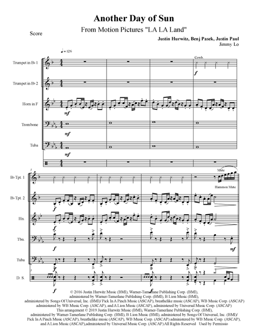 Another Day Of Sun (Arr. Jimmy Lo) - Justin Hurwitz (Brass Ensemble)