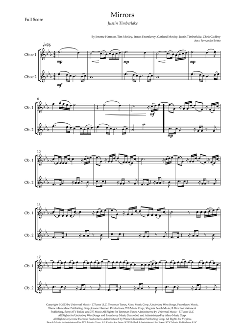 Mirrors (Arr. Fernando Britto) - Justin Timberlake (Oboe Duet)