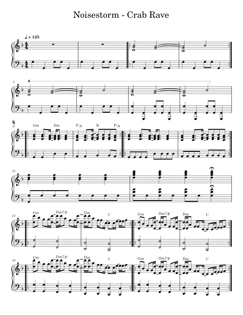 Crab rave – Noisestorm Sheet Music with Chords for Piano (Solo ...