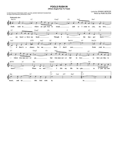 Fools Rush In (Where Angels Fear To Tread) - Frank Sinatra (Lead Sheet - Fake Book)