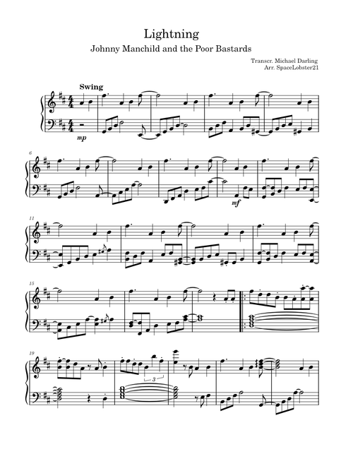 Lightning (Piano Cover) - Johnny Manchild and the Poor Bastards
