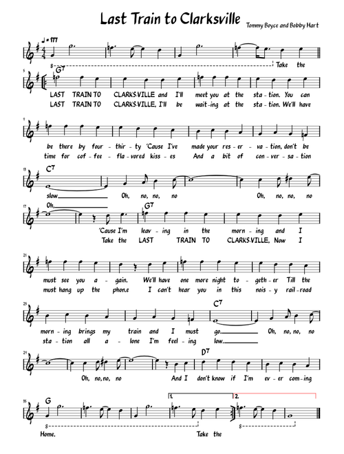 Last Train to Clarksville (Lead sheet with lyrics and accompaniment)