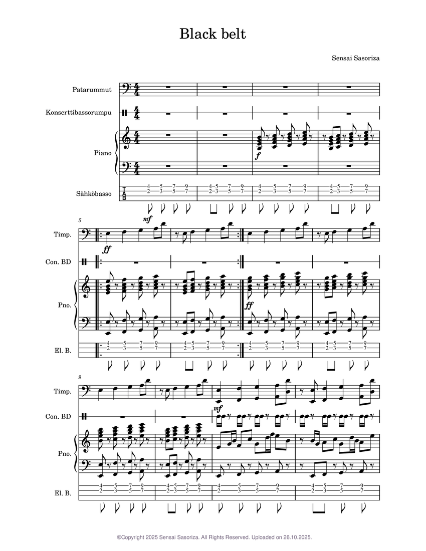 Drumming_and_playing Sheet music for Piano, Timpani, Bass guitar, Bass