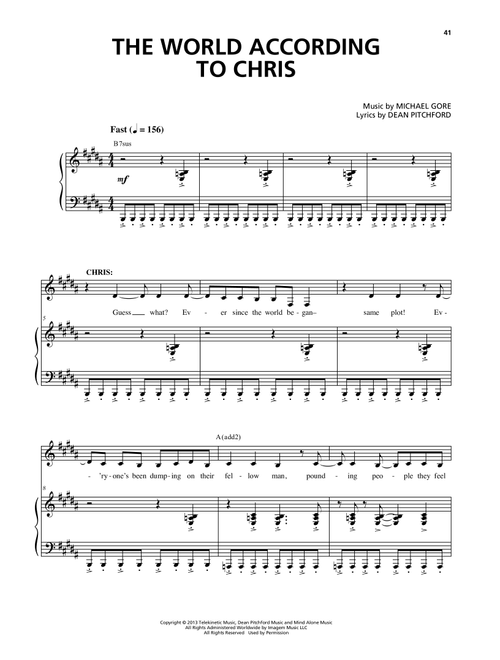 The World According To Chris (from Carrie The Musical) - Michael Gore, Dean Pitchford (Piano Vocal)
