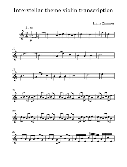 Interstellar theme violin transcription