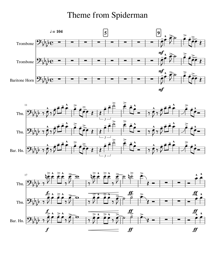 Theme from Spiderman Sheet music for Trombone, Baritone horn (Mixed Trio) |  