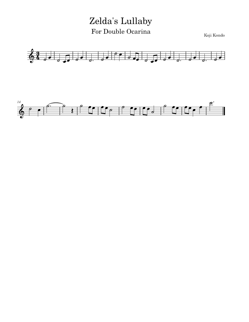 Zelda's Lullaby – Koji Kondo Zelda's Lullaby Sheet music for Flute ...