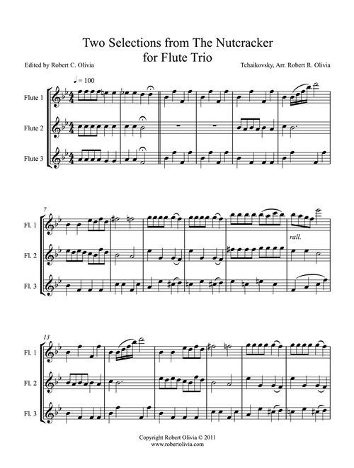Two Selections from the Nutcracker for Flute Trio (Arr. Robert R. Olivia) - Tchiakovsky (Woodwind Ensemble)
