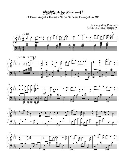 A Cruel Angel's Thesis Piano Sheet