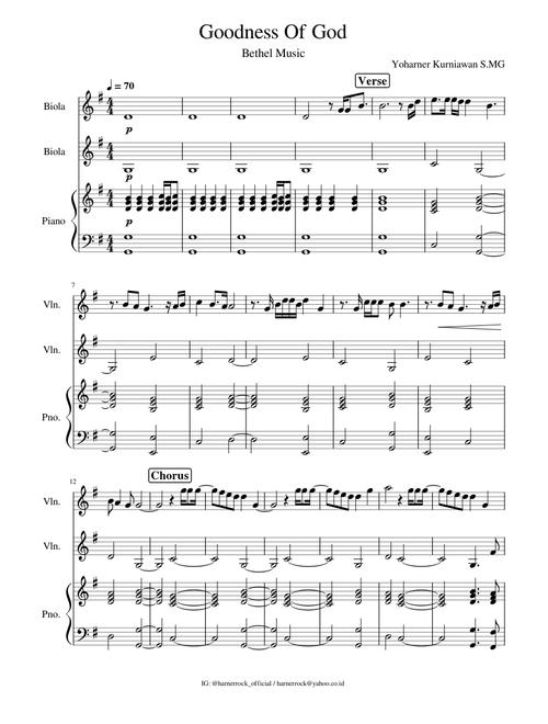 Goodness Of God - Violin duet & Piano - by Harner