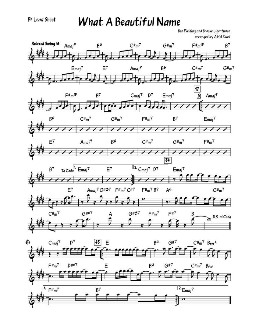 What A Beautiful Name - Lead Sheet (B flat) Sheet music for Piano (Solo ...