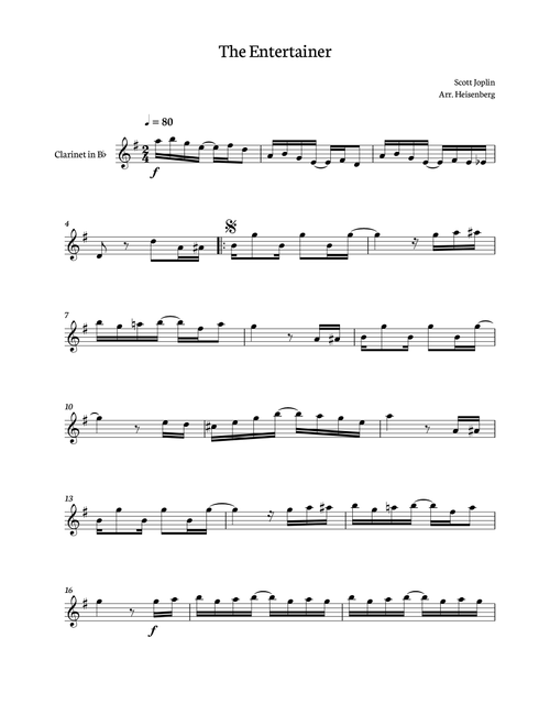 The Entertainer for Clarinet Solo (Arr. Heisenberg) - Scott Joplin (Clarinet Solo)