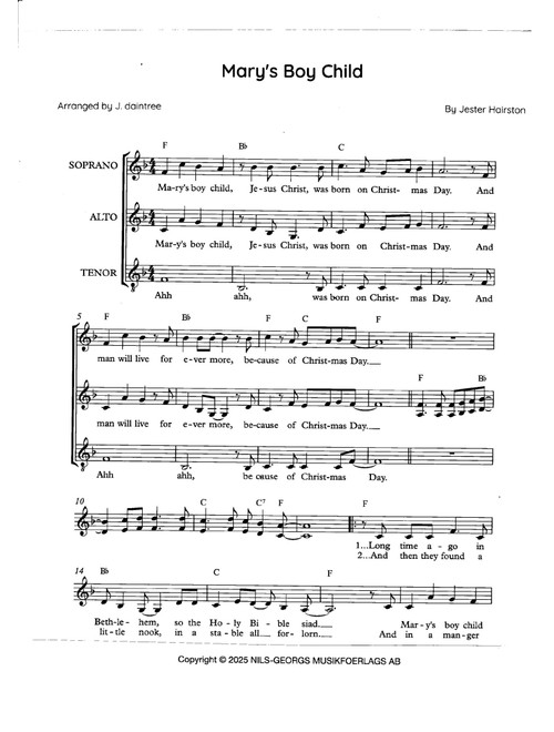 Mary's Boy Child (Arr. Julia Daintree) - Jester Hairston (Choral, SAT)