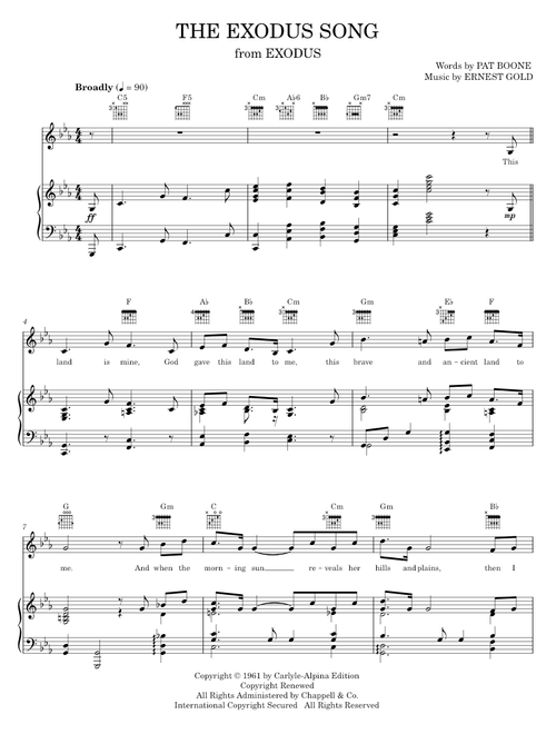 The Exodus Song - Pat Boone (Piano-Vocal-Guitar)