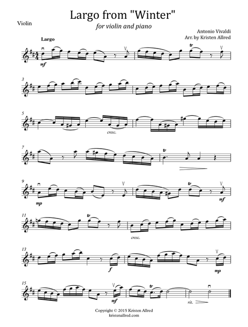 Largo from Winter for Violin and Piano (Arr. Kristen Allred) - Antonio Vivaldi (Instrumental Solo (with Piano Accompaniment))