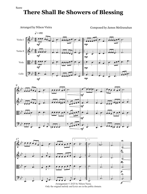 There Shall Be Showers of Blessing" for String Quartet - Simple and Fast Harmony! (Arr. Nilson de Melo Vieira) (String Quartet)